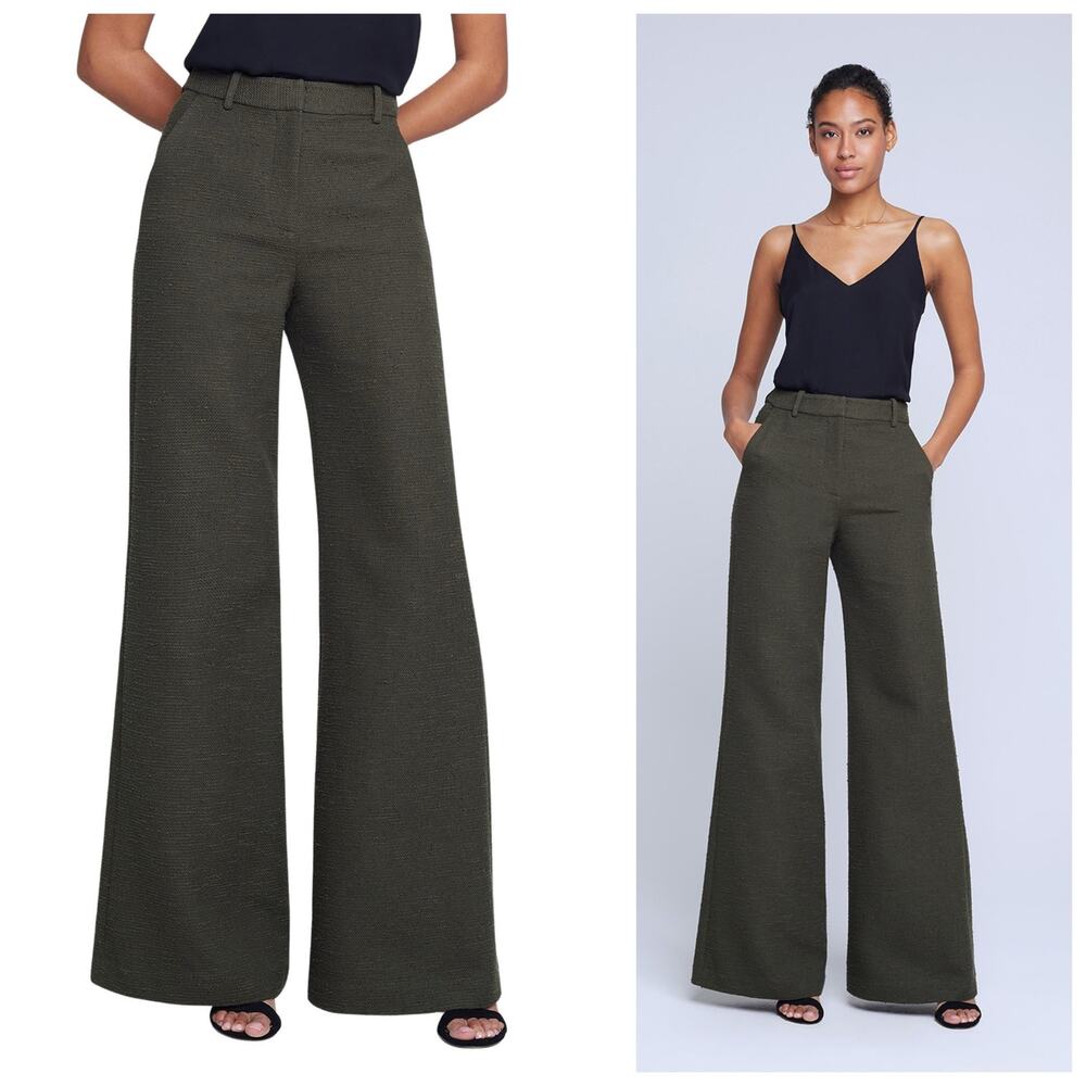L’agence Pilar Tweed Wide Leg Pants Size 2 Green Textured Chic Quiet Luxury